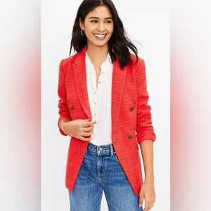 Loft Coral Double Breasted Tweed Rapture Blazer Jacket